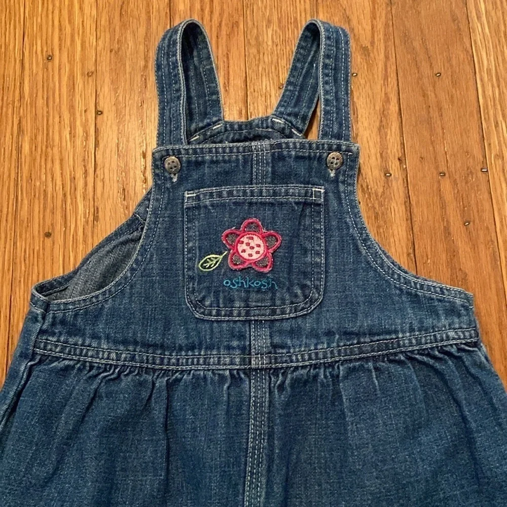 Oshkosh Denim Overalls Floral Appliqué Blue 18 Month